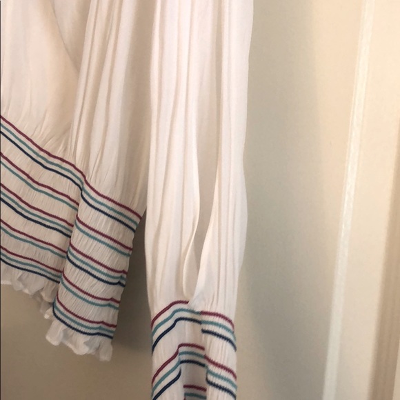 Ramy Brook White Blouse with Multicolor Striped Hem and Cuffs - Picture 5 of 6